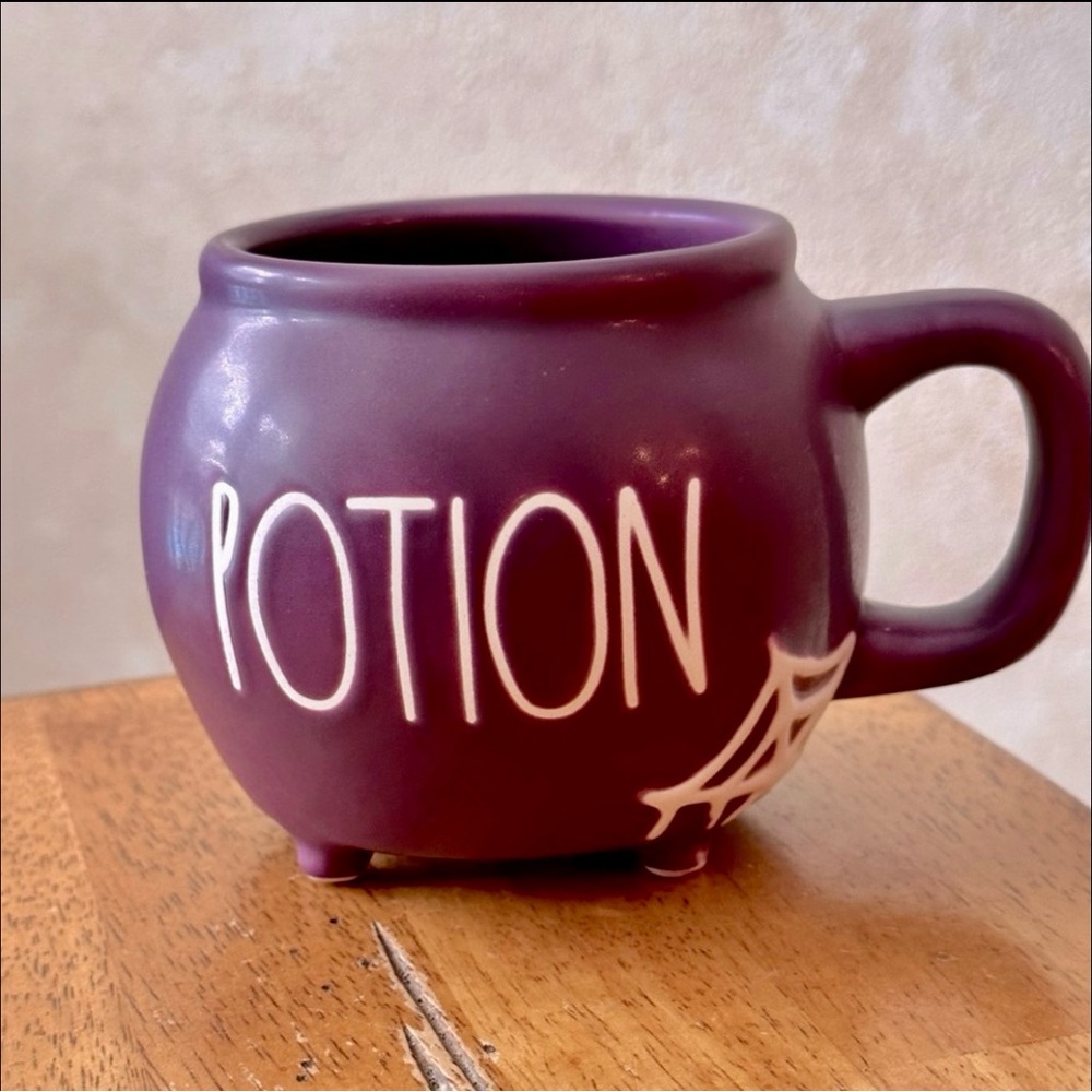 Rae Dunn Purple POTION Spider Web Cauldron Shape Ceramic Coffee Mug NEW!